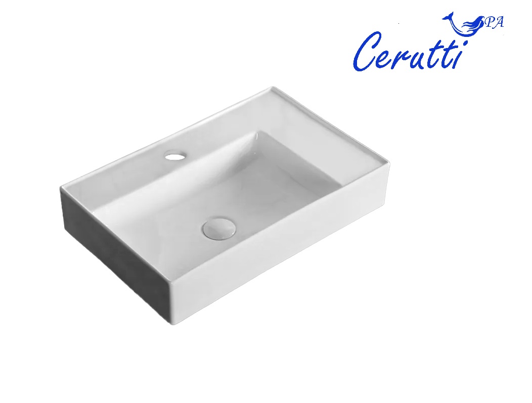 Раковина Ceruttispa CR0017 накладная, белая, прямоугольная, с отверстием под смеситель 605х380х120