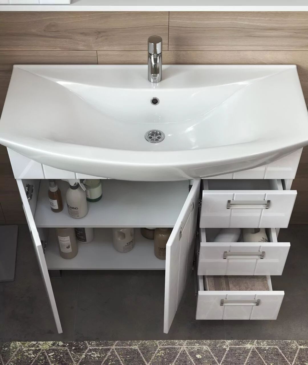 Тумба напольная Vigo Diana 105 с раковиной Стиль 105, 2 двери, 3 ящика, белый от магазина Vanna-Vanna.ru!