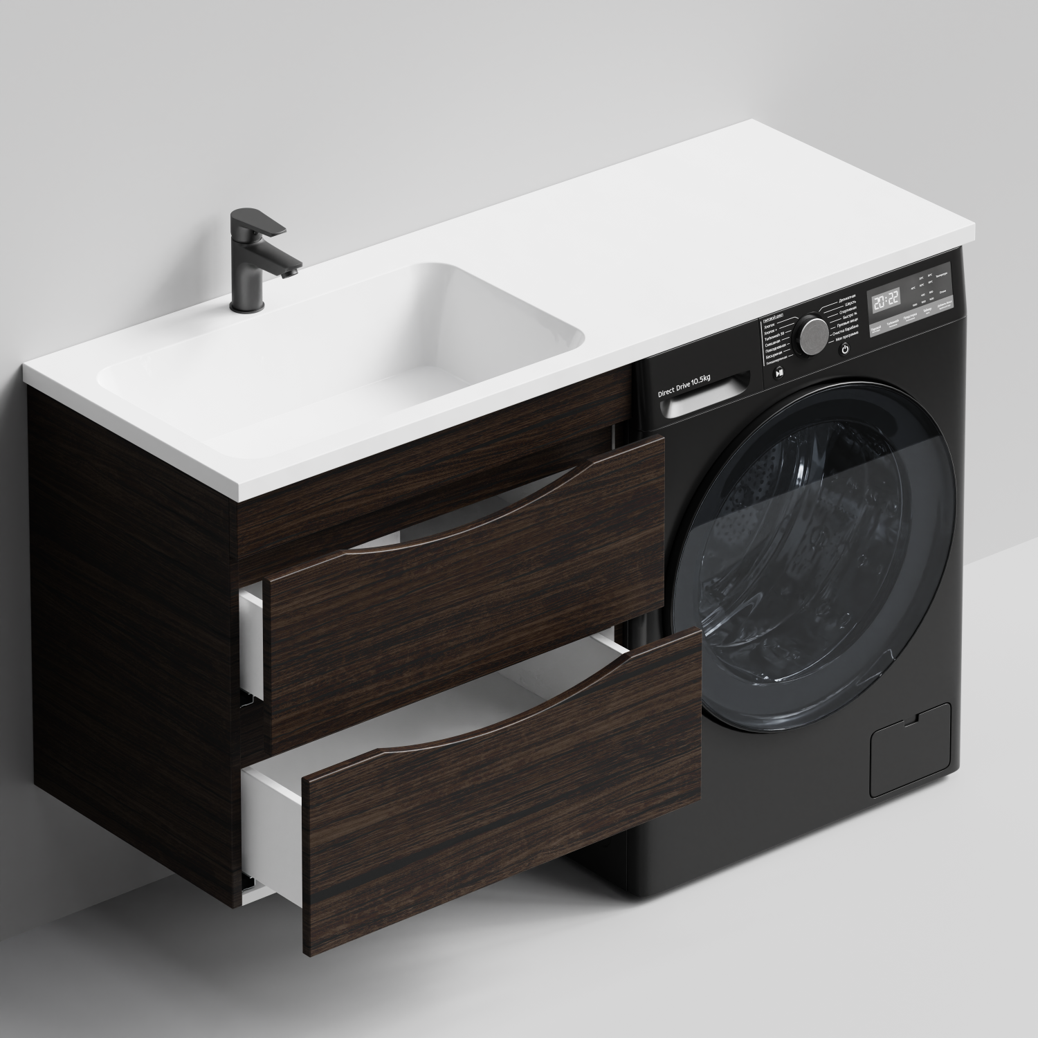 Тумба Vod-ok 68 с раковиной Смайл 130 подвесная, под стиральную машину, левая, Палисандр