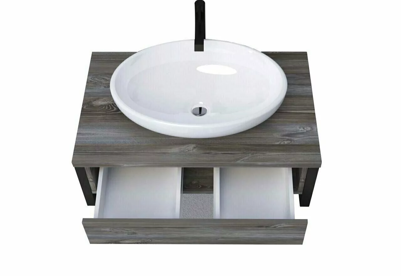 Тумба подвесная 1Marka Grunge loft 70П с раковиной Roll 53, 1 ящик, дуб намибия