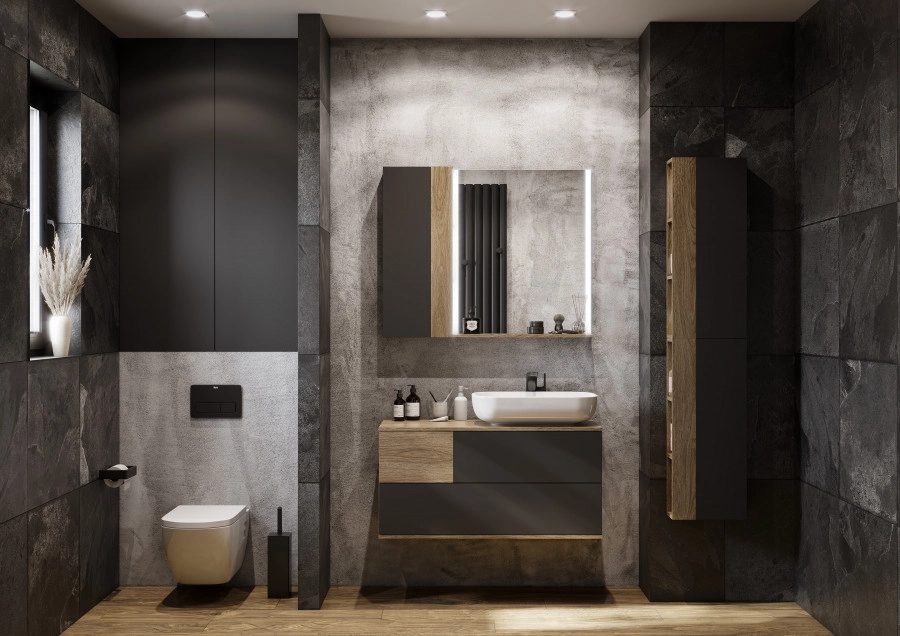 Тумба подвесная Aquaton Терра 105 с раковиной Лола 60, дуб кантри, антрацит, графит