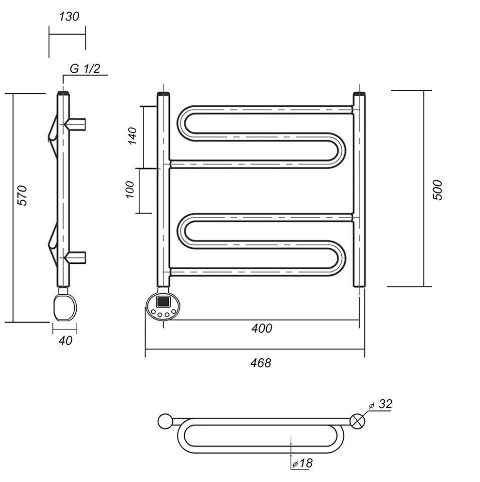 Полотенцесушитель электрический Domoterm Офелия П6 400х500 EL левый, хром