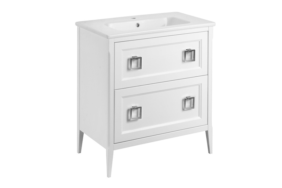 Тумба с раковиной ASB Woodline Рома 80, 2 ящика, напольная, белый