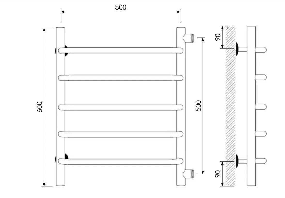 Полотенцесушитель водяной Laris Виктория П5 500х600 МЦ-1 боковой, хром