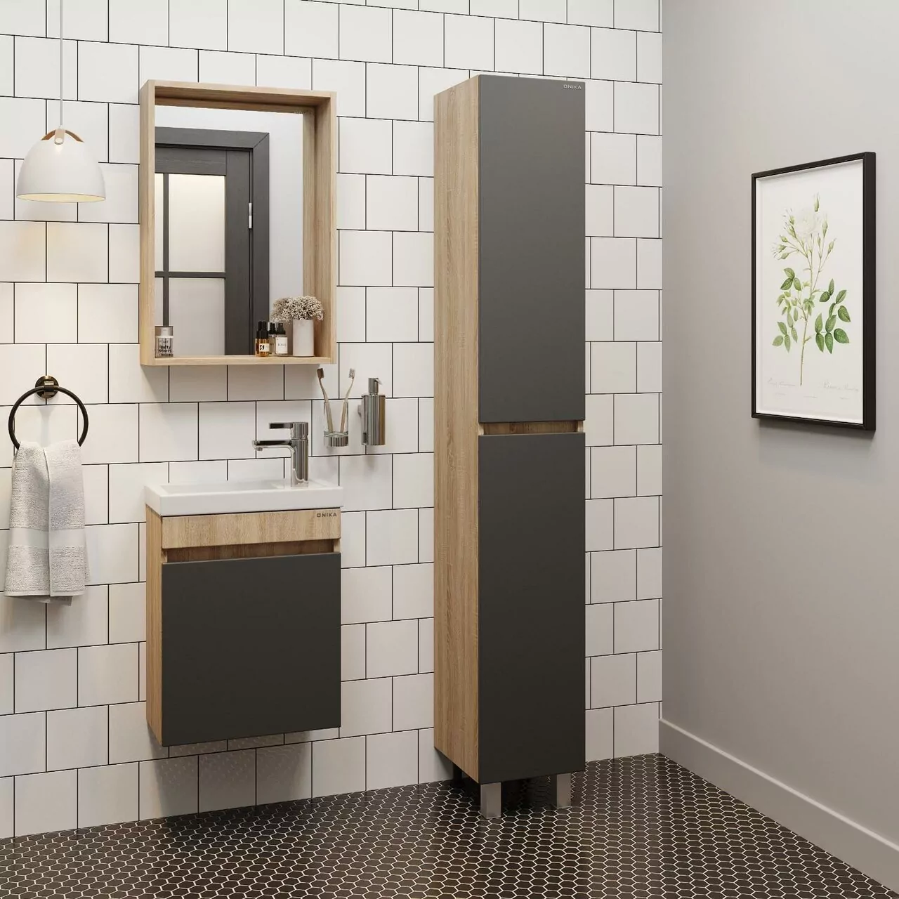 Пенал Onika Милтон 30 L/R напольный, серый/дуб сонома