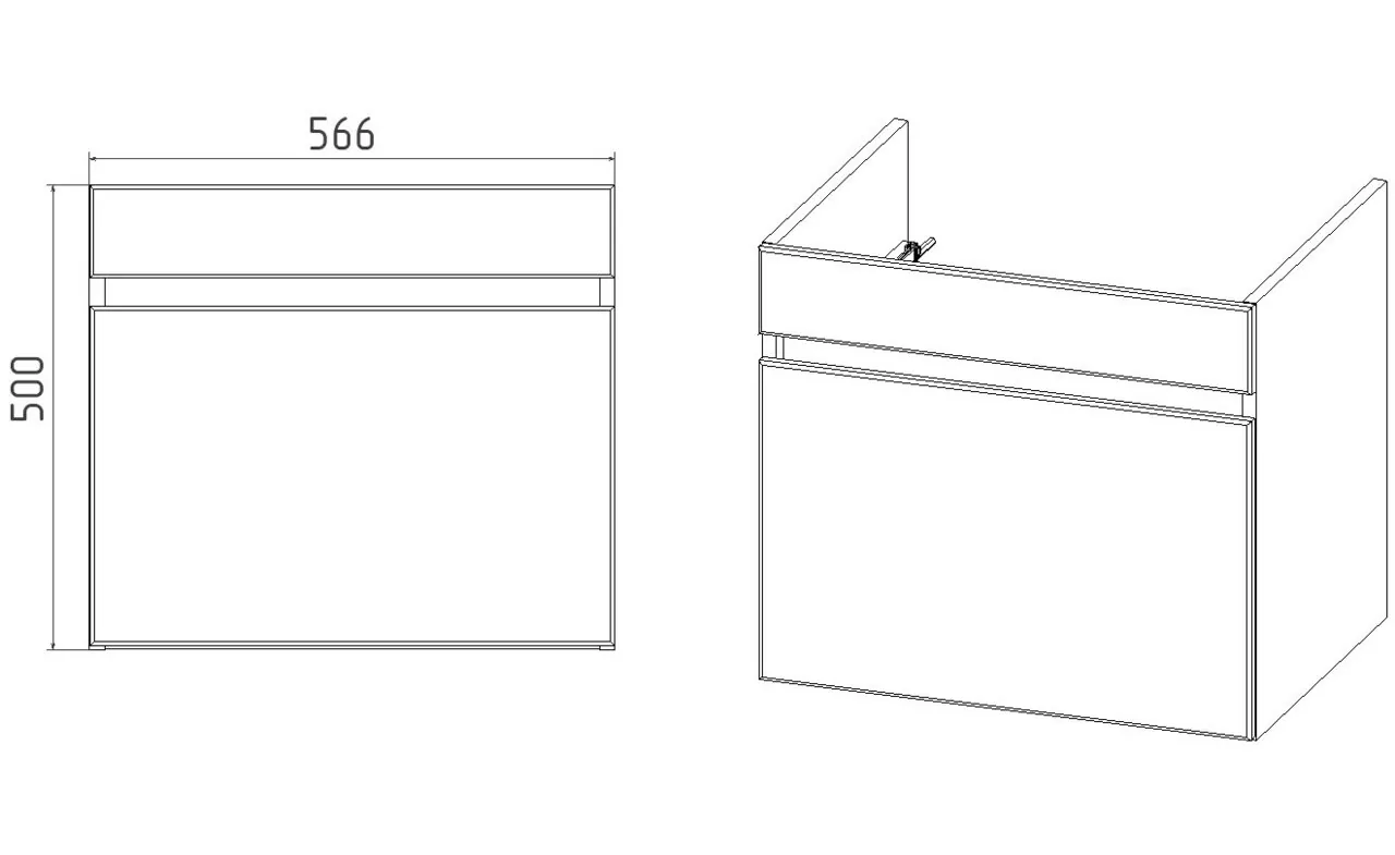 Тумба подвесная Viant Мальта 60 с раковиной Como 60, один ящик, белый/дуб вотан