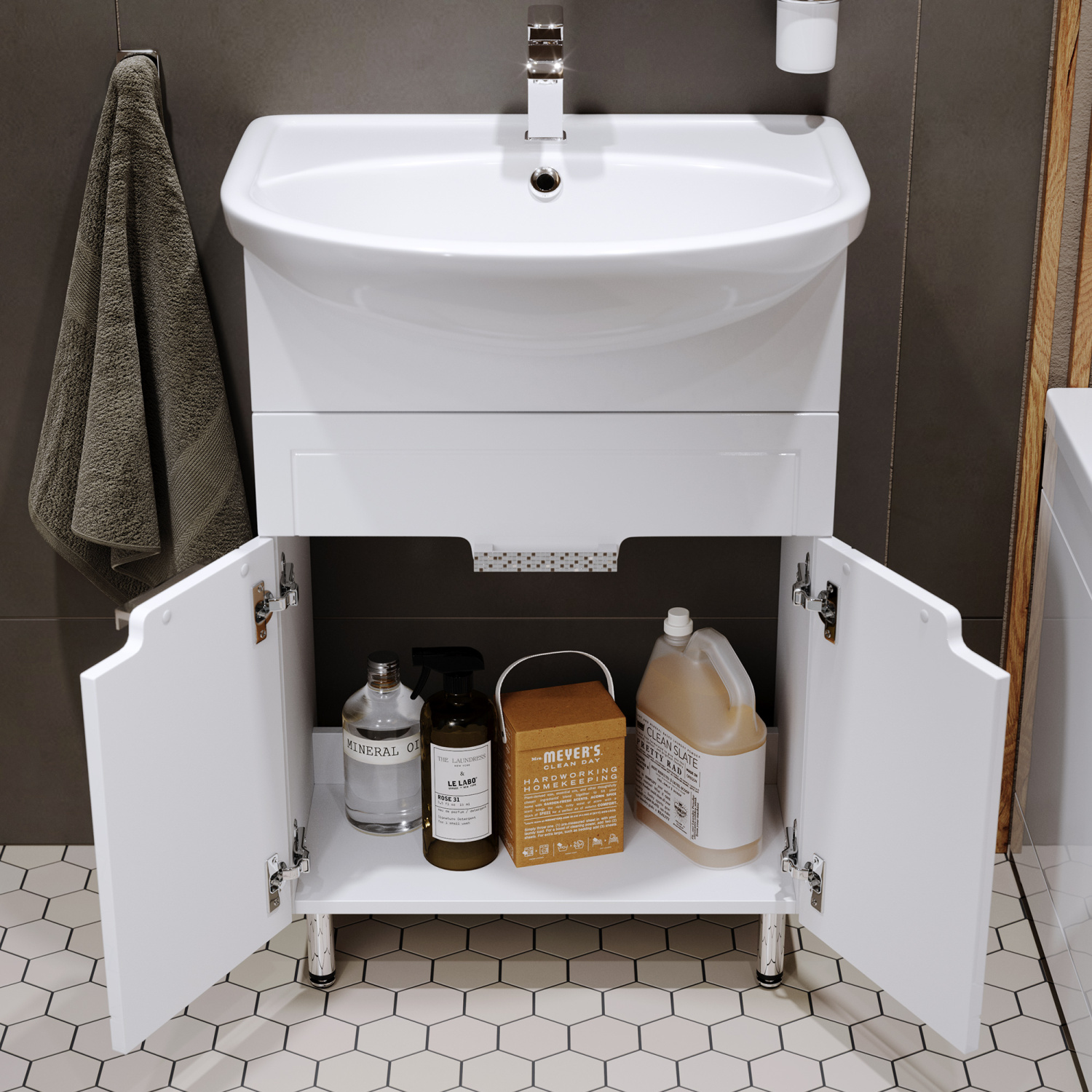 Тумба с раковиной Alavann Vittoria 60-02 напольная, белая