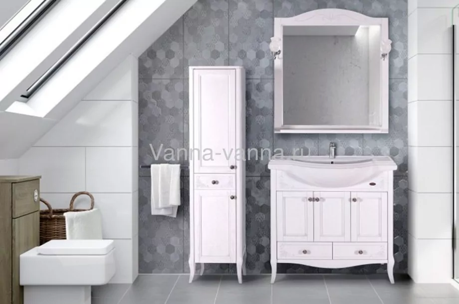 Зеркало Asb-Woodline Салерно 105 свет, белый/патина серебро