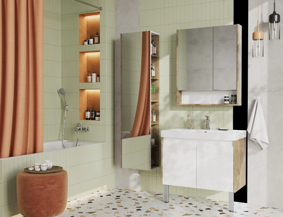 Тумба Aquaton Сканди Doors 80 с раковиной Адриана 80, 2 ящика, напольная, дуб рустикальный