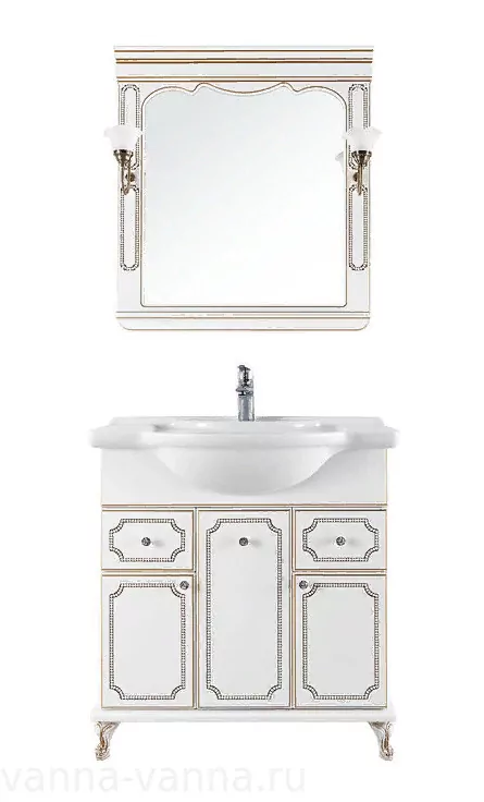 Мебель для ванной Vod-ok Elite Мариэль 85 комплект, напольный, белый, патина серебро, золото