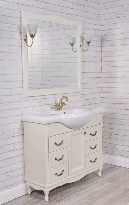 Тумба напольная ValenHouse Эллина 105/2 с раковиной Классик 105, 1 дверь, 6 ящиков, слоновая кость, бронза