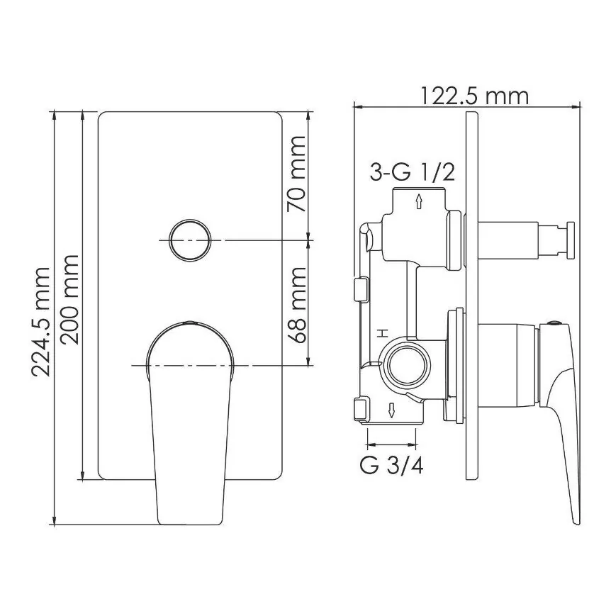 Смеситель с переключателем WasserKraft Glan 6661 встраиваемый, на 2 выхода, черный глянец