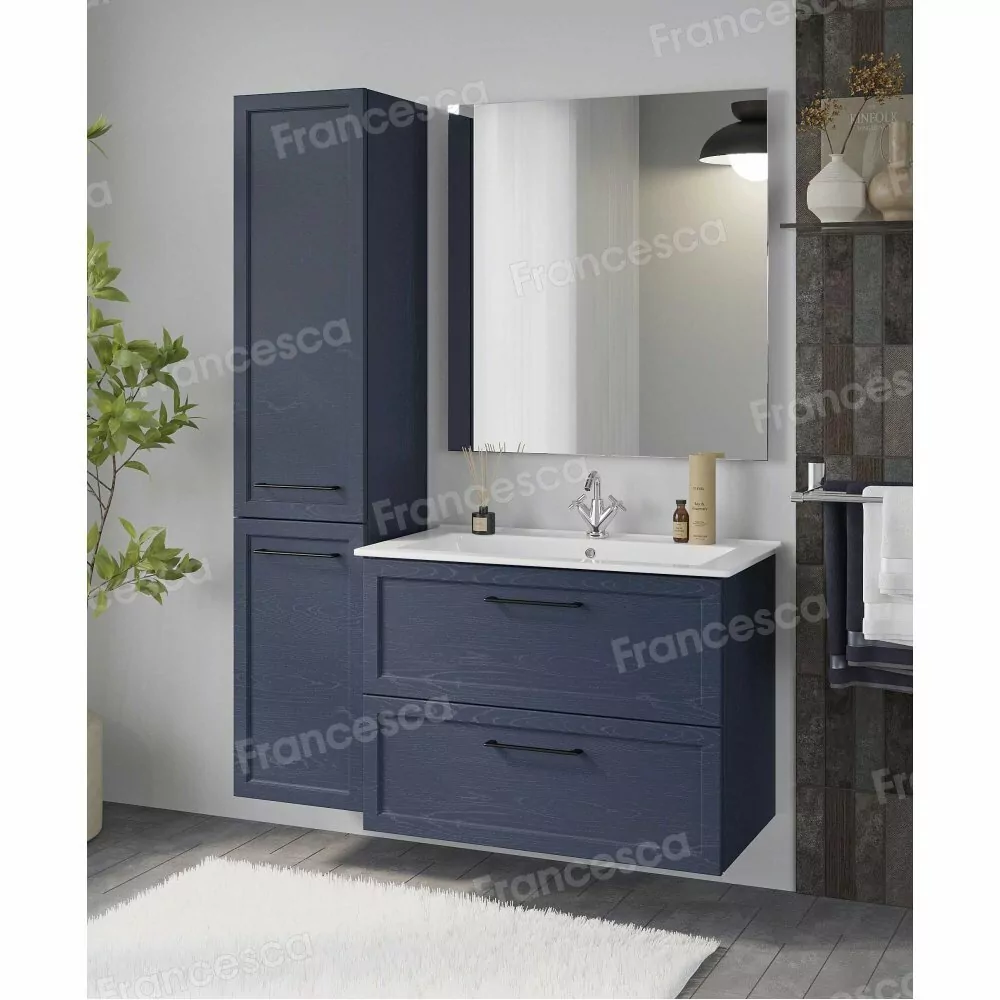 Тумба подвесная Венеция Мария 85 с раковиной Оскар 85, синий матовый