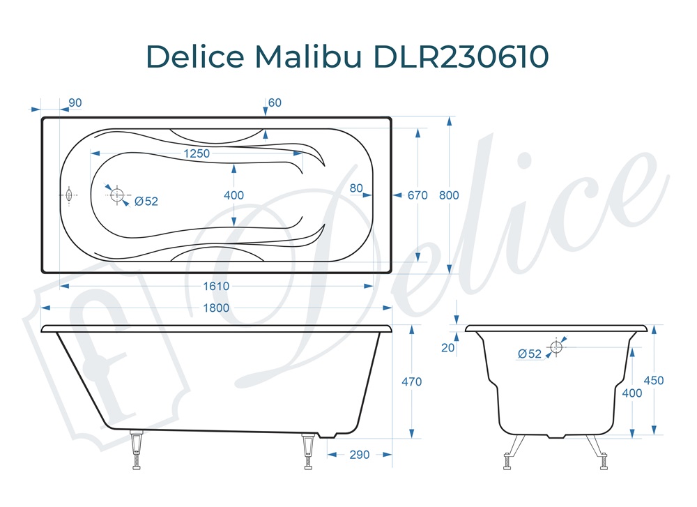Ванна чугунная Delice Malibu 180х80 DLR230610