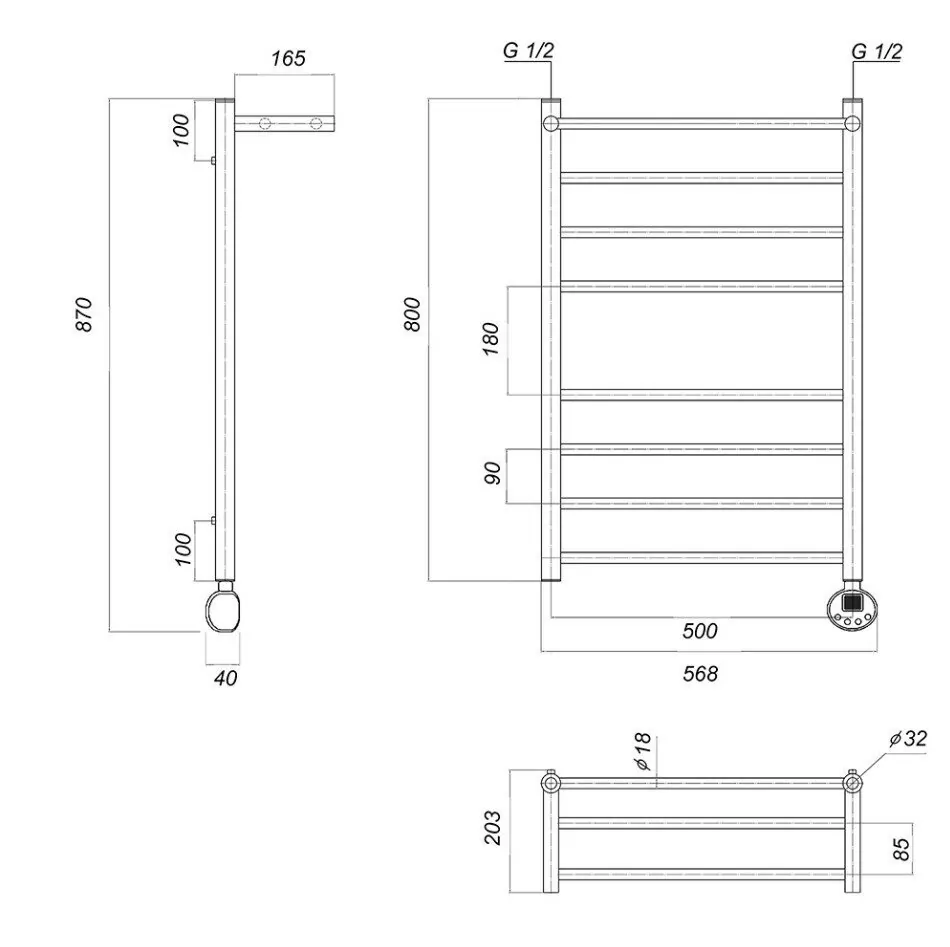 Полотенцесушитель электрический Domoterm Медея сп П8 500x800 ER правый, хром
