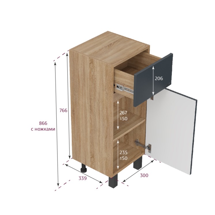 Тумба-комод Onika Милтон 30 напольный, серый/дуб сонома