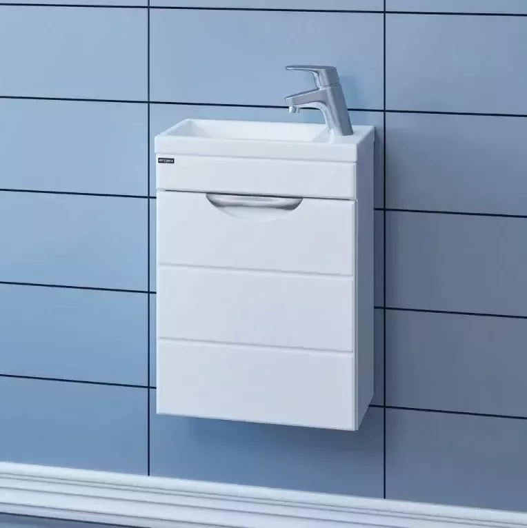 Тумба подвесная Санта Родос 40 с раковиной Como 40, левая, белая