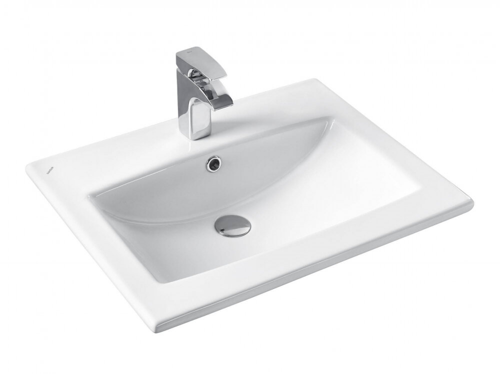 Тумба подвесная Viant Люксембург 60 с раковиной Элина 60, два ящика, темное дерево