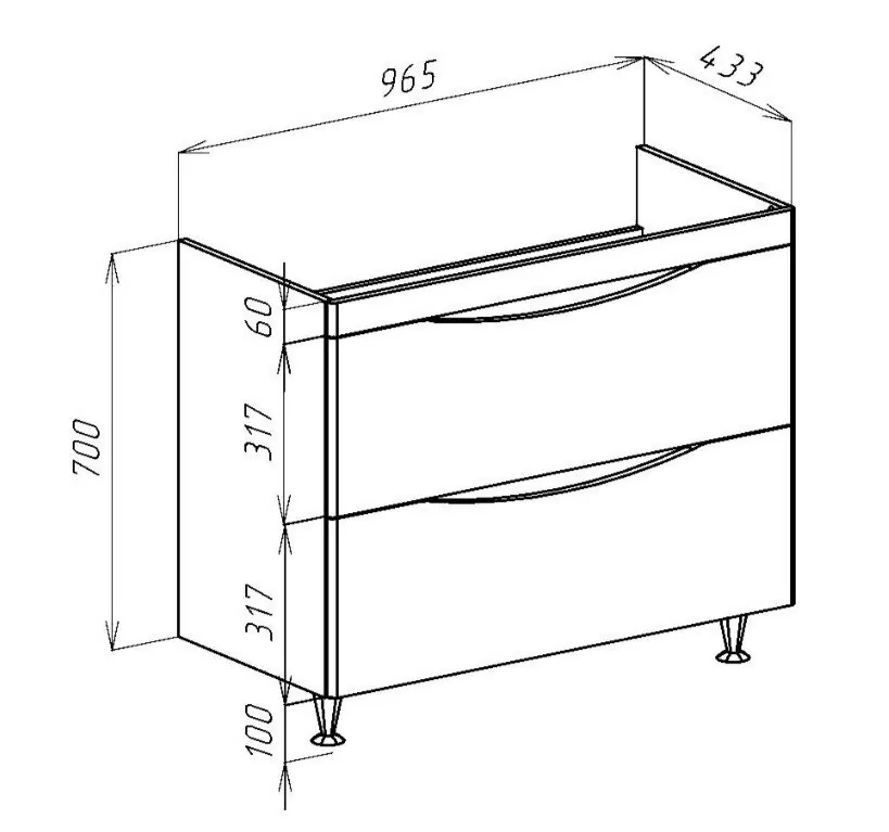 Тумба c раковиной Bellezza Санриса 100 напольная, 2 ящика, белая