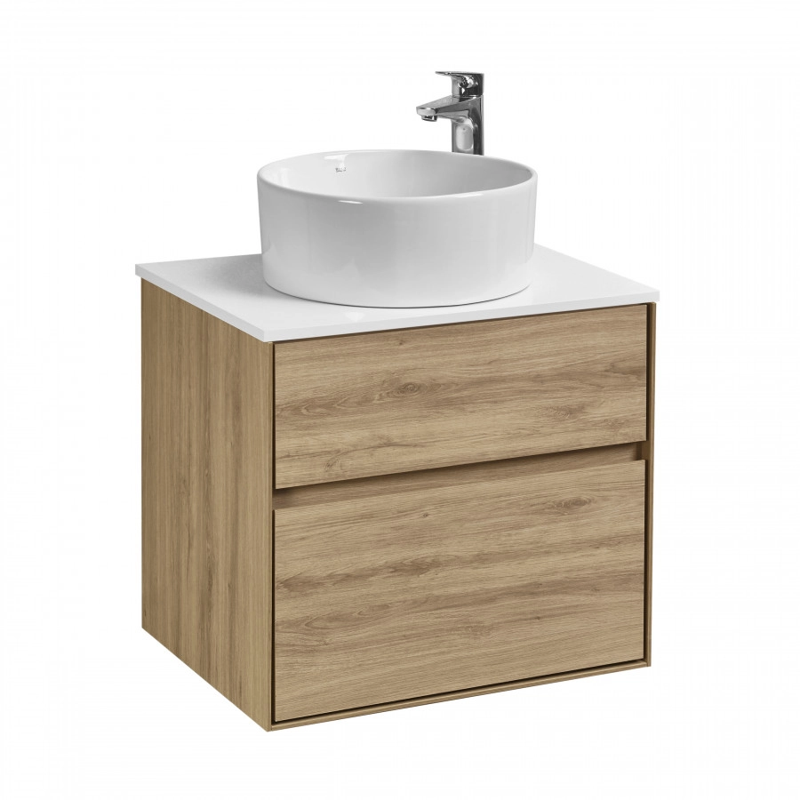 Тумба подвесная Aquaton Либерти 60 раковиной Одри 40х40 Soft белый, дуб эльвезия