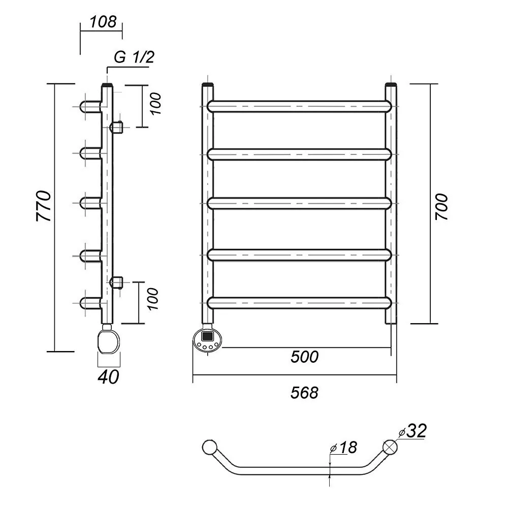 Полотенцесушитель электрический Domoterm Лаура П5 500х700 EL левый, хром