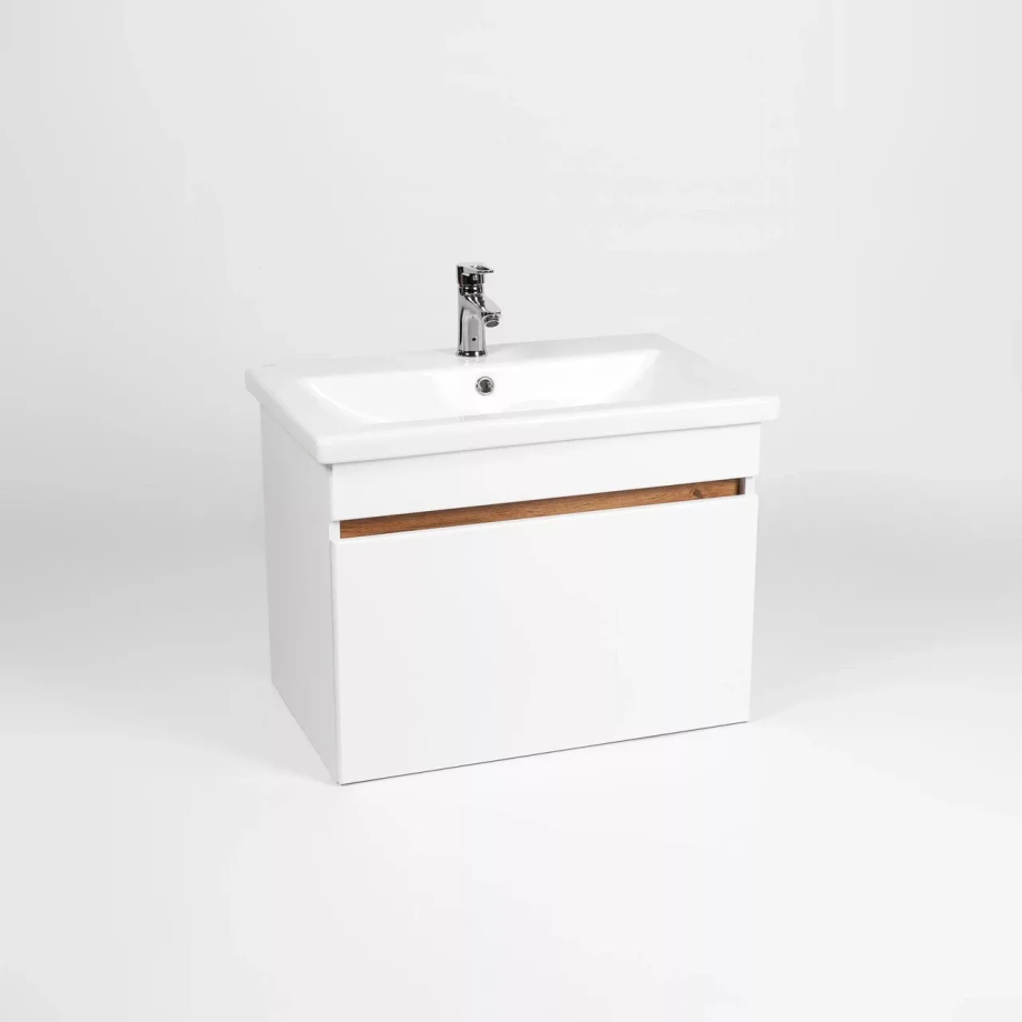 Тумба подвесная Viant Мальта 50 с раковиной Como 50, один ящик, белый/дуб вотан