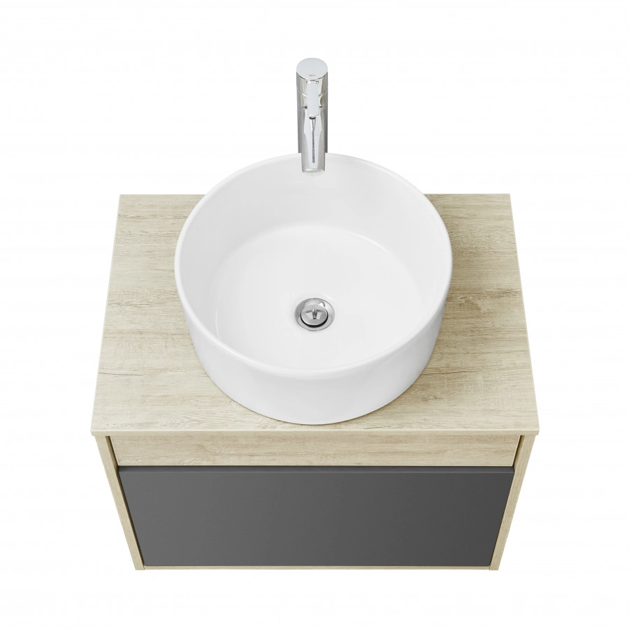 Тумба подвесная Aquaton Лофт Урбан 65 с раковиной MILA 40х40, серый графит, дуб орегон