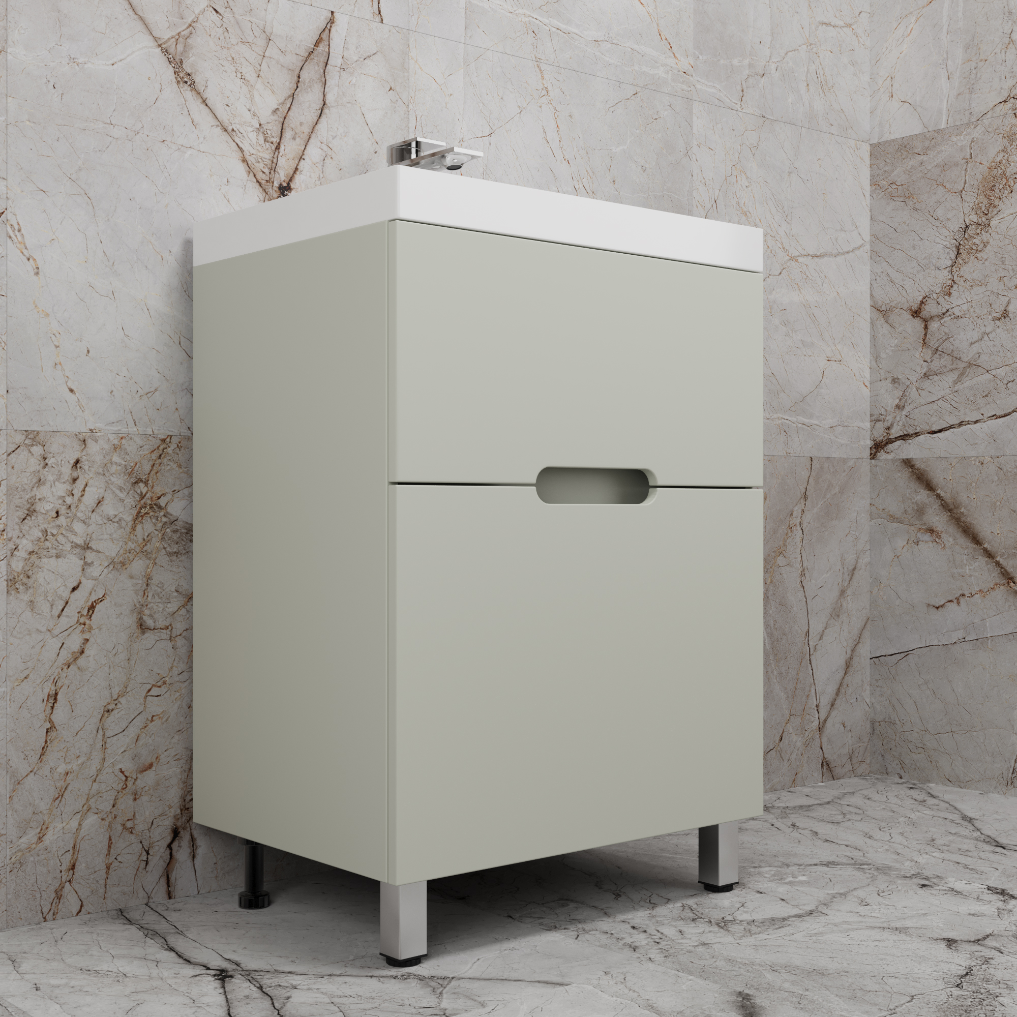 Тумба напольная Style Line "Матис 60" с раковиной ASTI 60 белый, (2 ящика), Олива