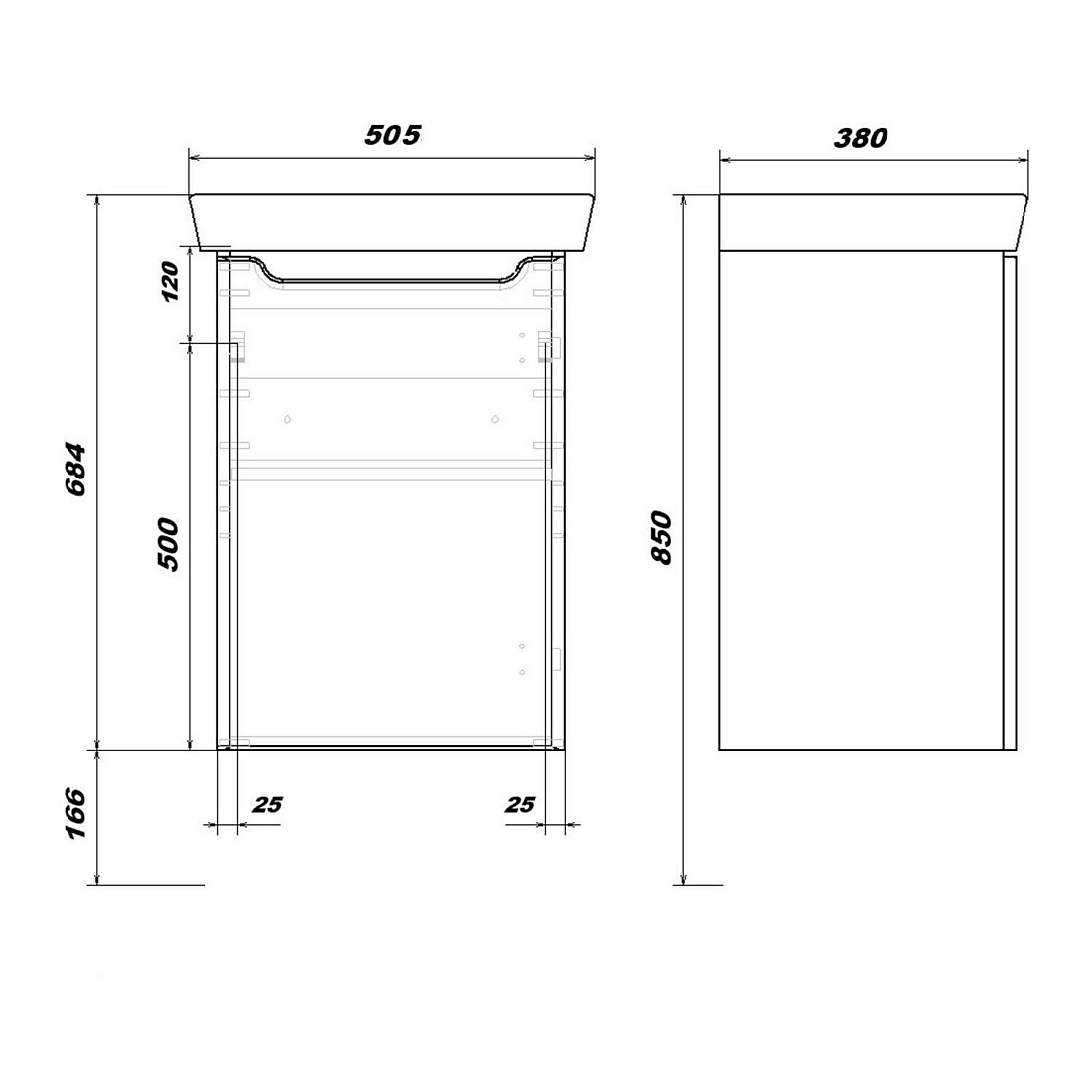 Тумба подвесная SanStar Bianca 50 с раковиной Мини 50, белая