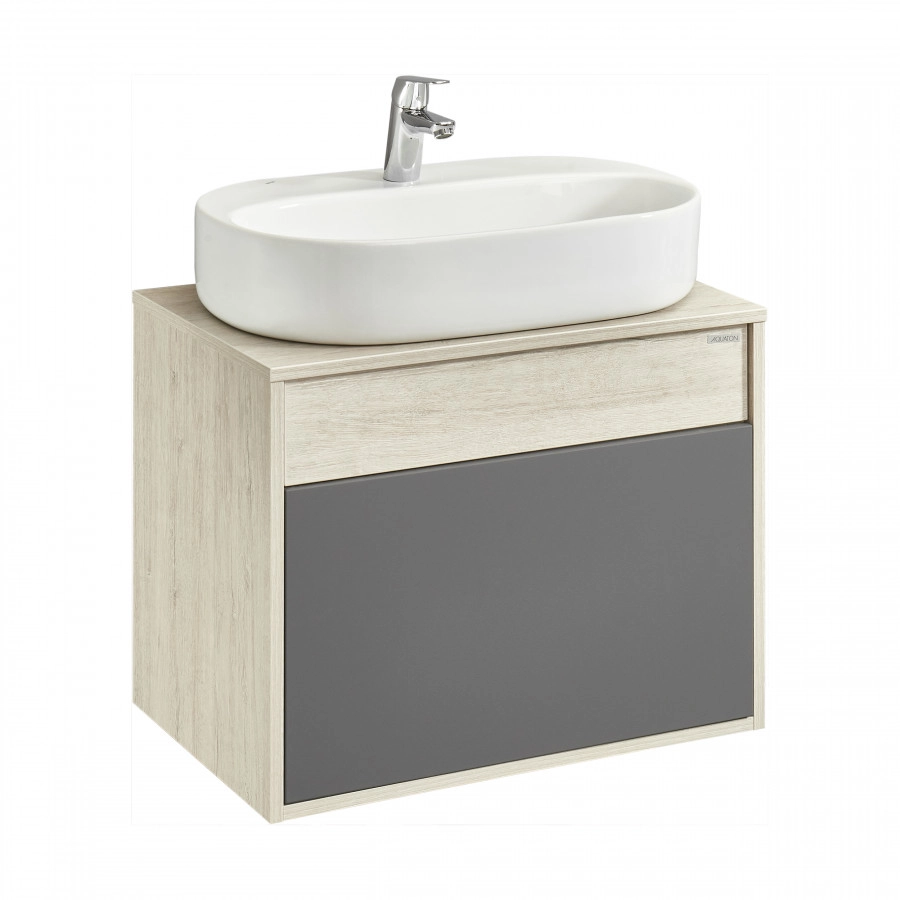 Тумба подвесная Aquaton Лофт Урбан 65 с раковиной Одри 42x62 Round, серый графит, дуб орегон