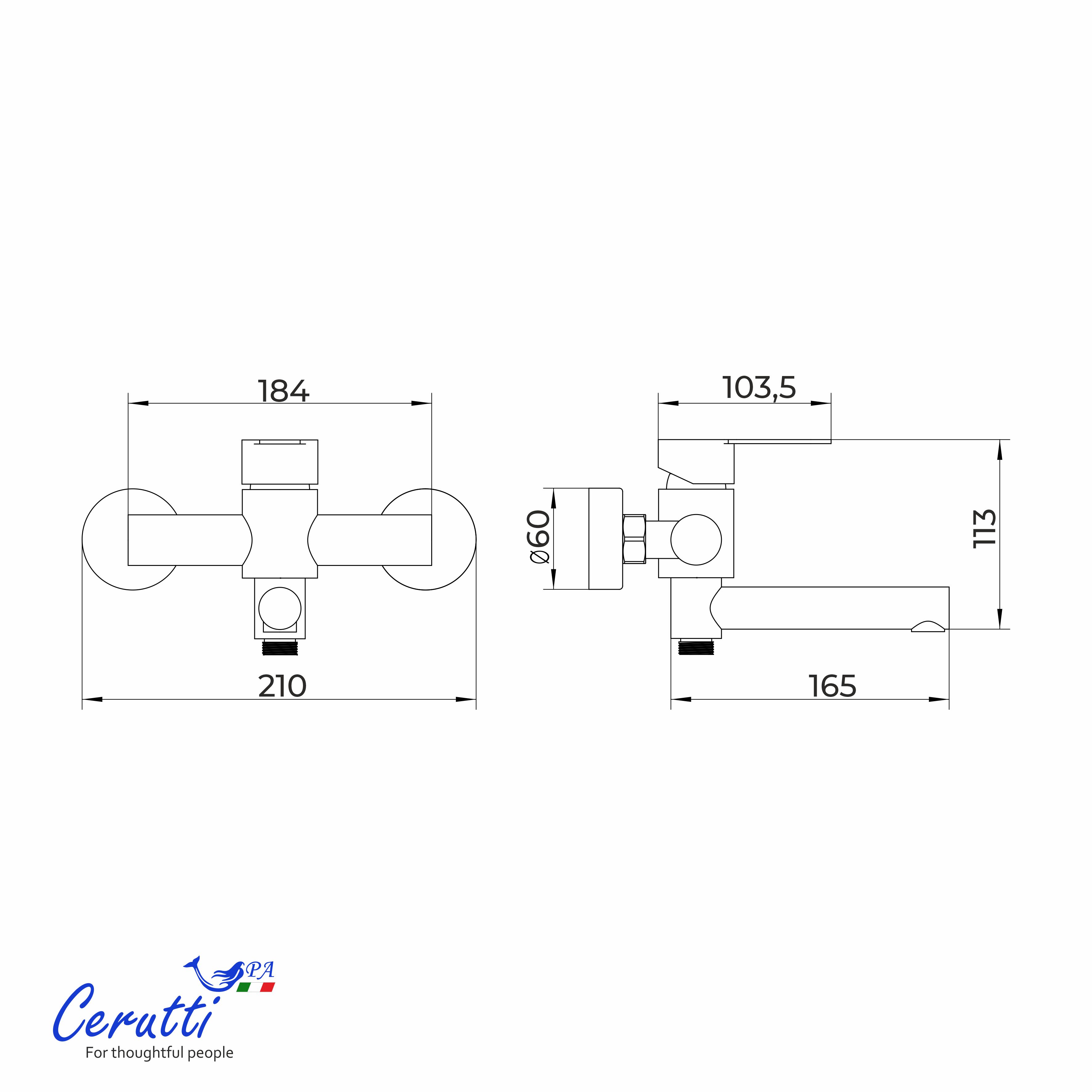 Смеситель для ванны Ceruttispa Овидио VMB (OVIDIO VMB) из нержавеющей стали, цвет черный матовый