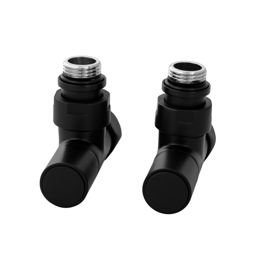 Кран для полотенцесушителя / вентиль угловой Energy, 1/2'' - 3/4'', цвет черный матовый, ручка круг - 2 шт.