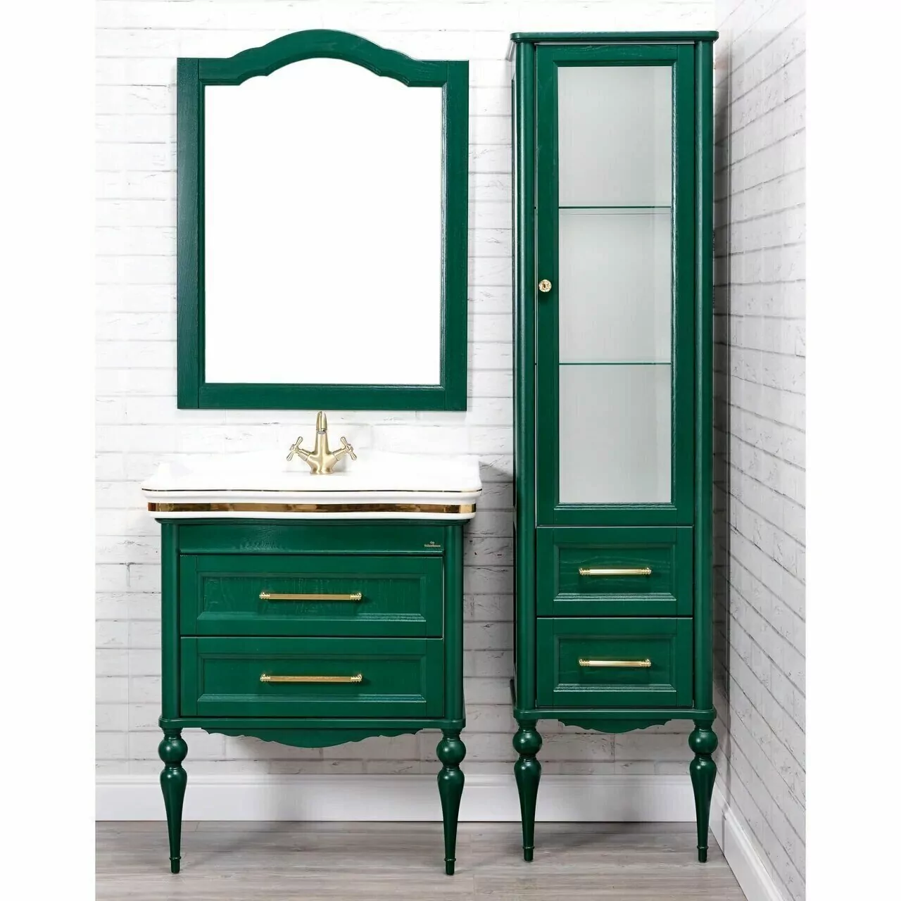 Мебель для ванной ValenHouse Эстетика 80, комплект, напольный, зеленый, фурнитура золото