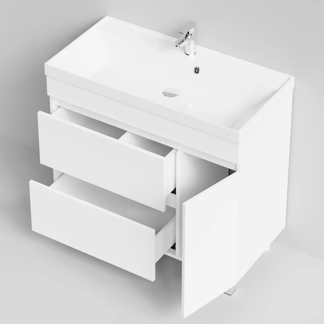 Тумба напольная Vod-ok Бест 90 с раковиной Classica 90, дверь справа, белая + 13 цветов