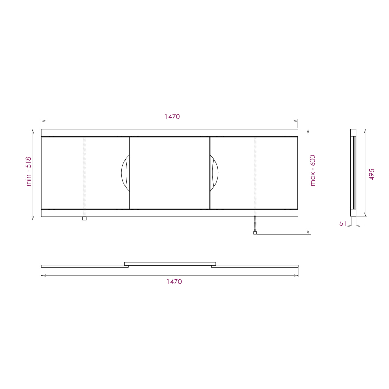 Экран под ванну Onika Лагуна Эконом 150 раздвижной белый