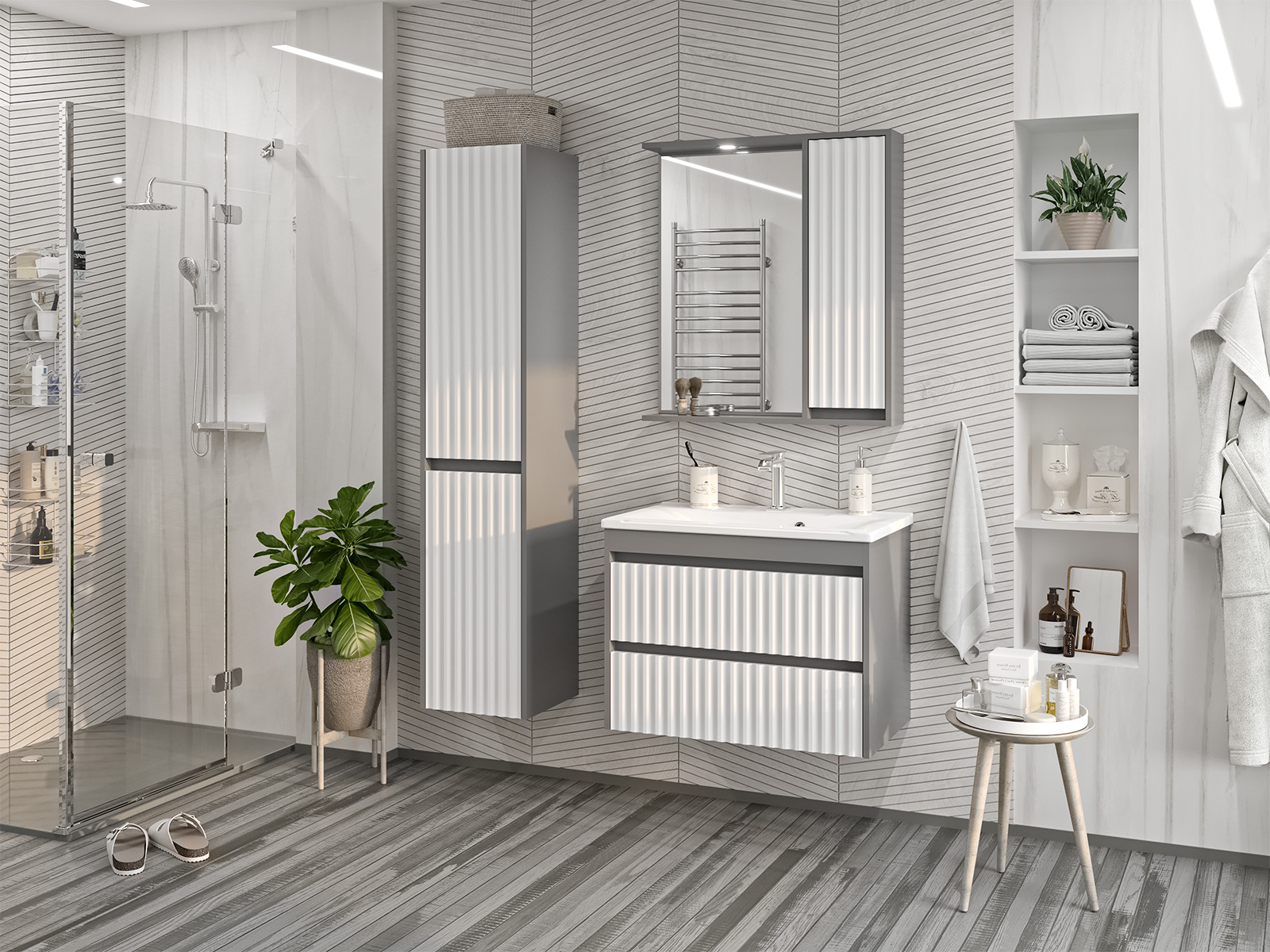 Зеркало-шкаф Brevita Balaton 75 R, белый/серый