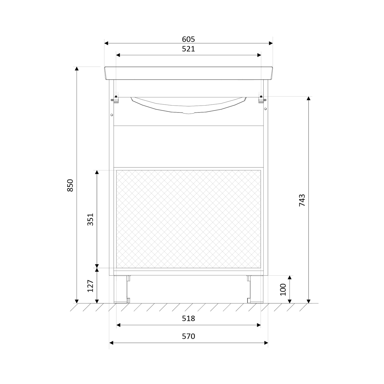 Тумба напольная 1Marka Aris 60Н 2я с раковиной Фостер 60, 2 ящика, дуб сонома