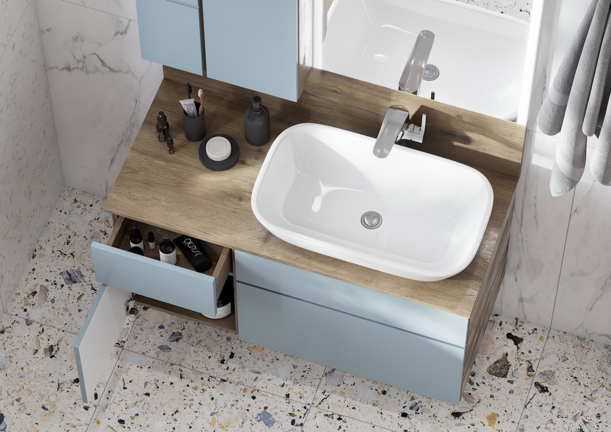 Тумба Aquaton Мишель 100 с раковиной Лола 60 подвесная, светлое дерево