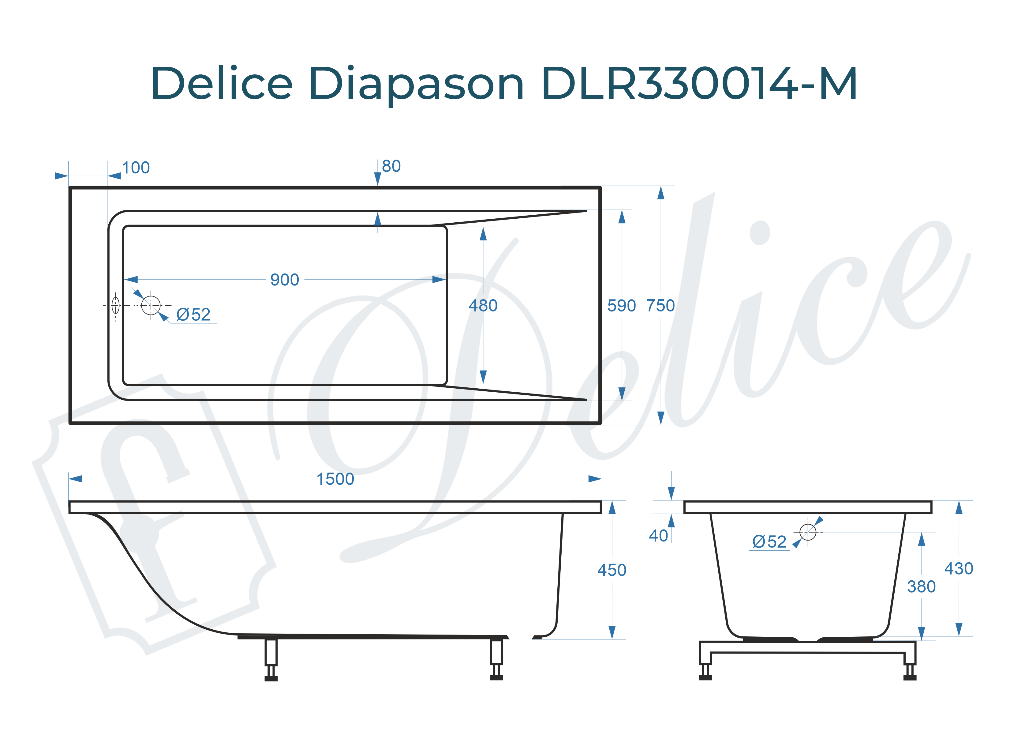 Ванна из литьевого мрамора Delice Diapason 150х75 матовая DLR330014-M