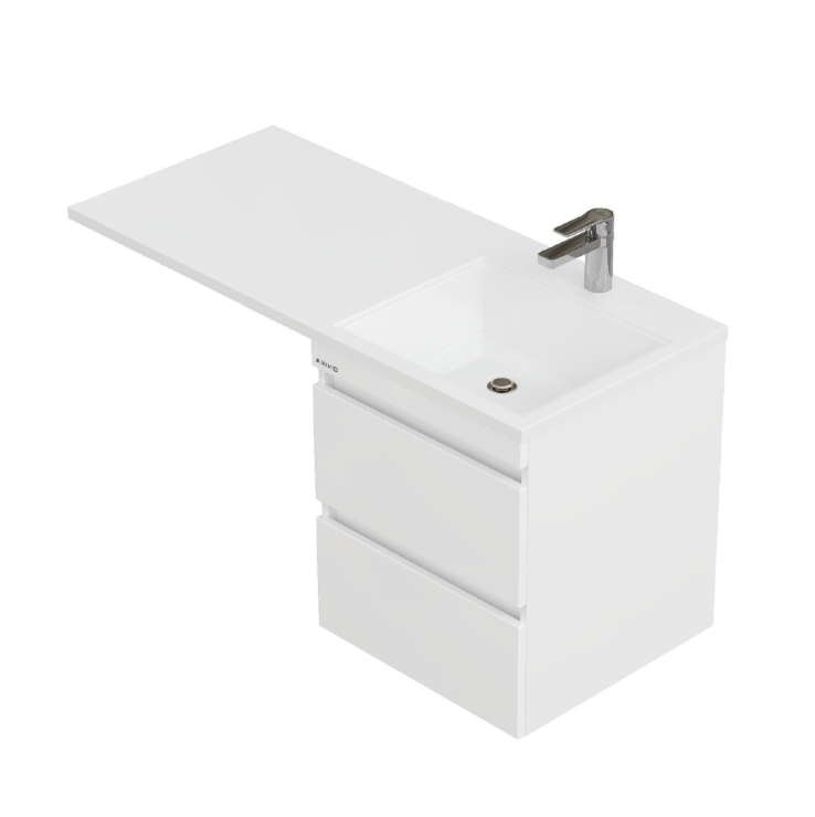 Тумба подвесная Onika Флэтон 48 с раковиной Марсал 110 под стиральную машину, R, белая