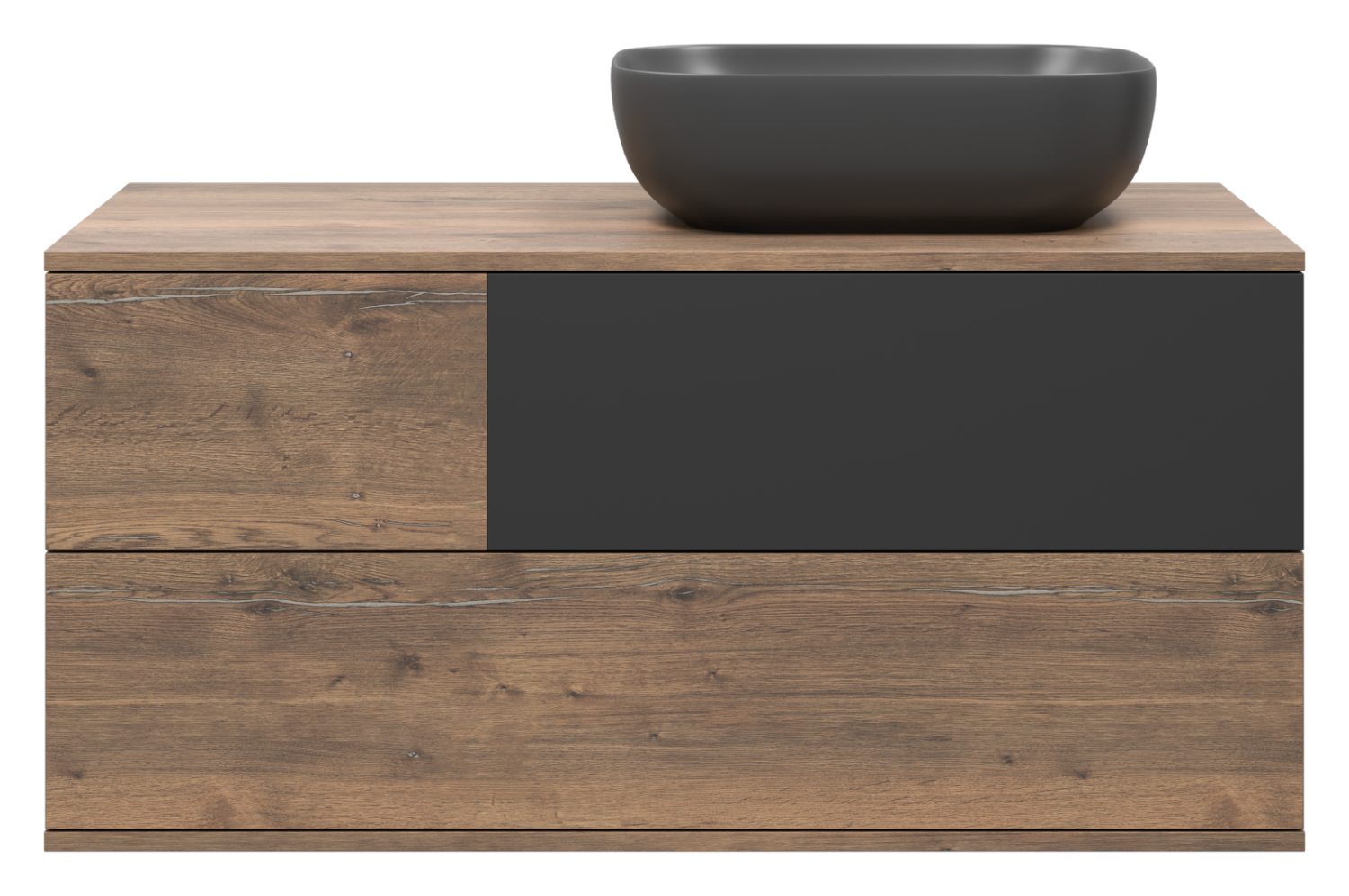 Тумба с раковиной Misty Коломбо 100 подвесная R, дуб галифакс/антрацит