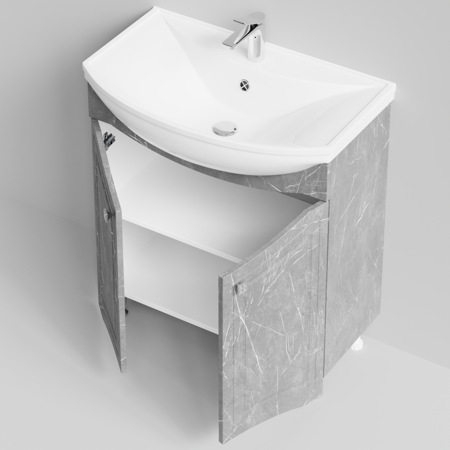 Тумба с раковиной Адам 75 напольная, Мрамор Серый софт тач