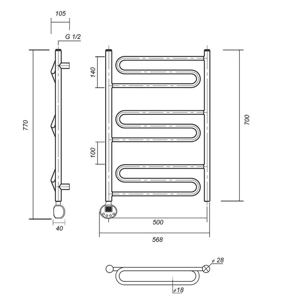Полотенцесушитель электрический Domoterm Офелия П9 500x700 АБР EL, античная бронза от магазина Vanna-Vanna.ru!