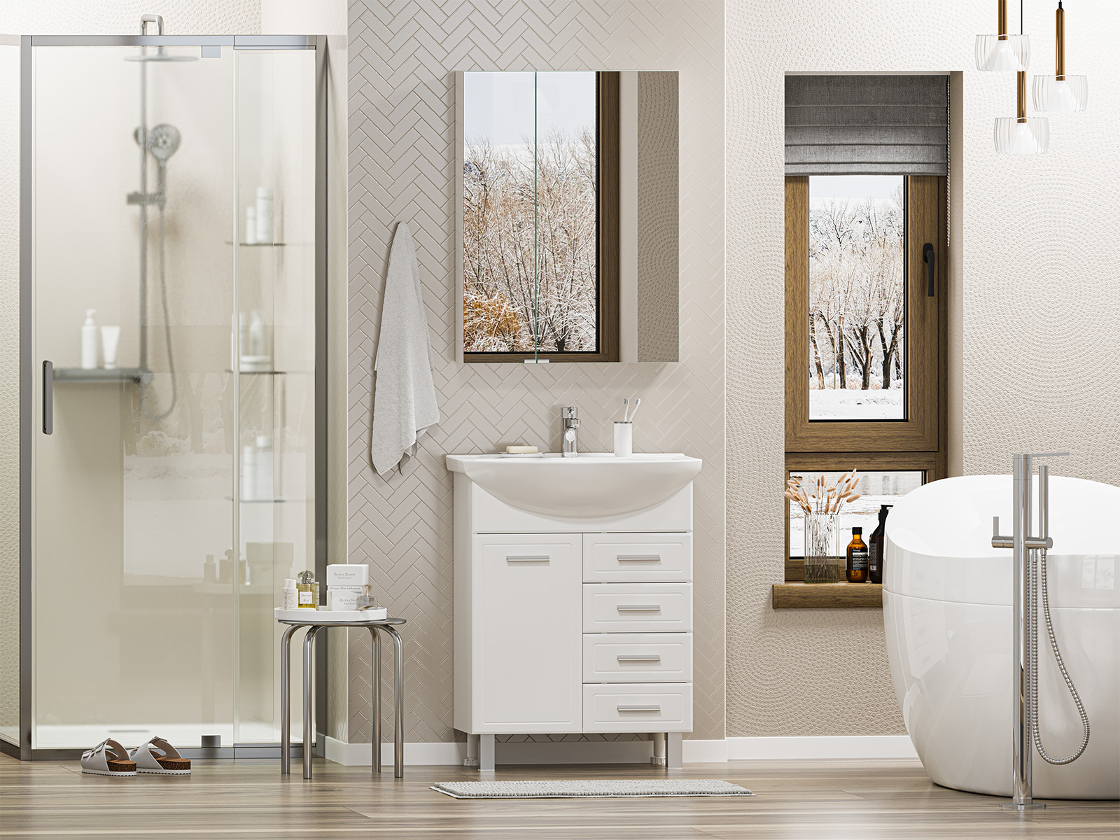 Тумба с раковиной Misty Стелла 65 с 4 ящиками, белый