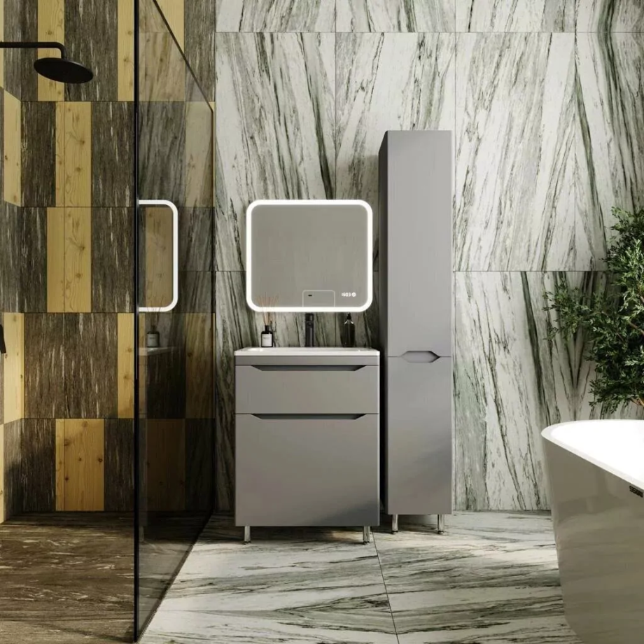 Тумба напольная Style Line Марелла 60 с раковиной Марелла Люкс 60, серый матовый