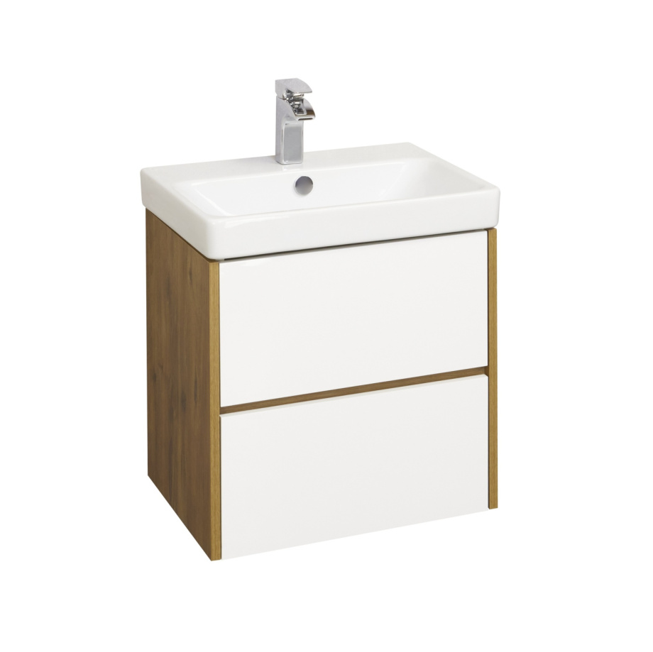 Тумба Aquaton Сканди 55 с раковиной Адриана 55, 2 ящика, подвесная, белый, дуб рустикальный