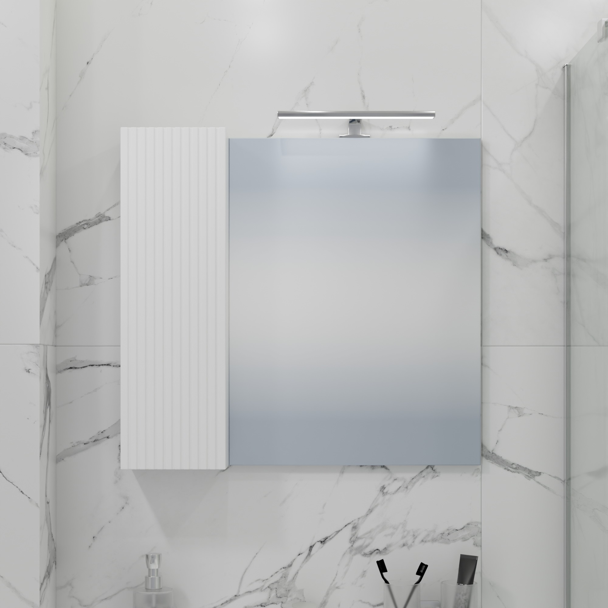 Зеркало с шкафчиком Санта Альтаир 70 L свет, белый