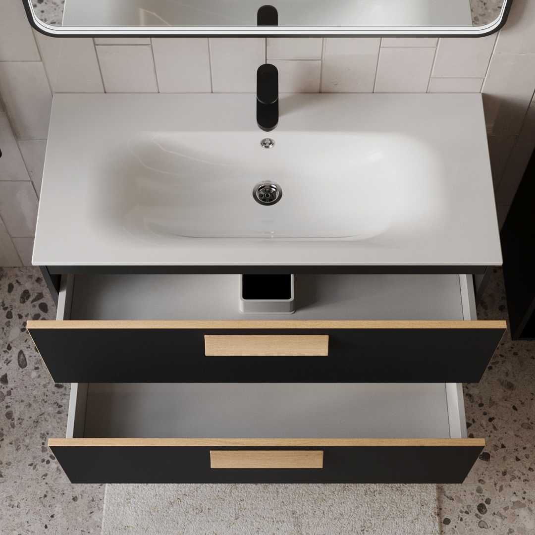 Тумба с раковиной подвесная (100 см) Terminus Noto NOT101002099901O, черный soft touch