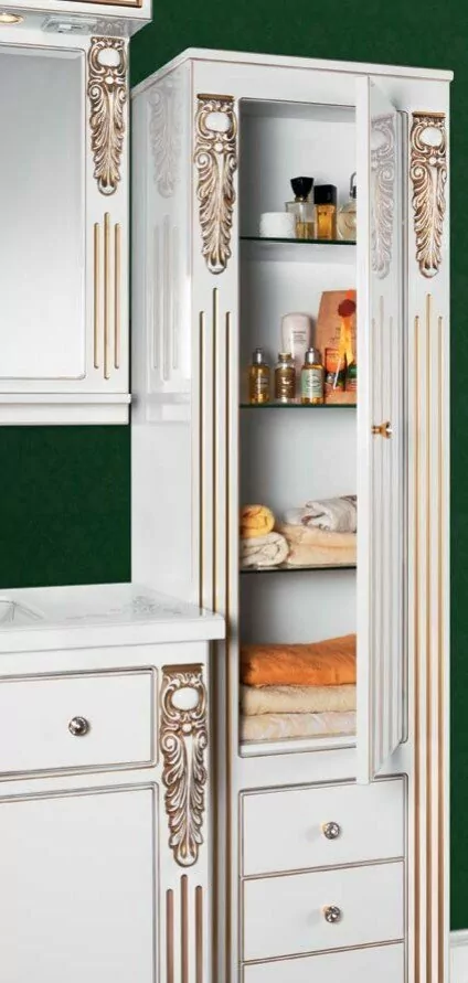 Пенал Vod-ok Elite Версаль 50 H180 L/R напольный, 1 дверь, белый, патина серебро/золото