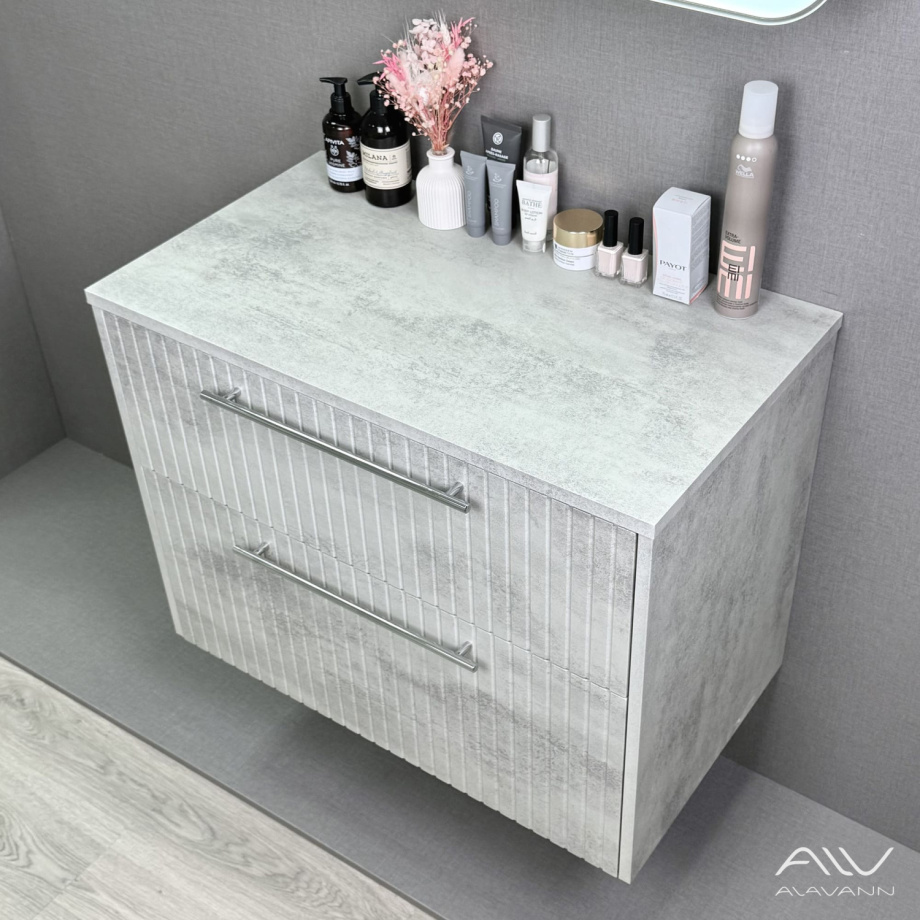 Тумба подвесная Alavann Emma 80 под накладную раковину, серый бетон